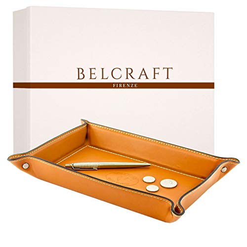 BELCRAFT Orvieto Taschenleerer Leder, Handgearbeitet in klassischem italienischem Stil, Ordentlich Tablett, Geschenkschachtel inklusive Hellbraun Braun Clair (28x19 cm)