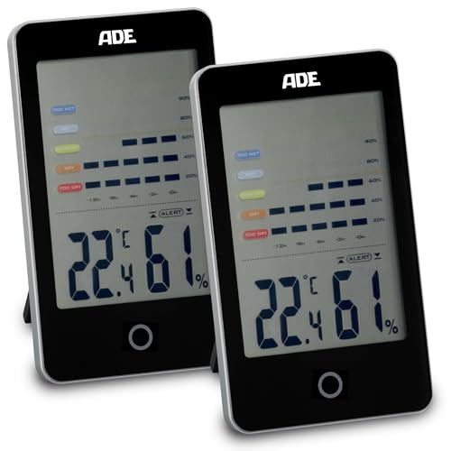 ADE Digitales Hygrometer mit Schimmelalarm | Feuchtigkeitsmessgerät mit großem LCD-Display | Doppelpack | schwarz