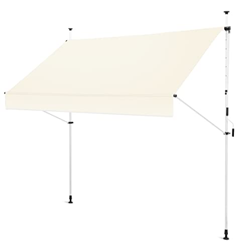 Gartenfreude Klemmmarkise 300 x 120 Sonnenschutz Balkonmarkise Campingmarkise ohne Bohren, Weiß – gerader Schnitt