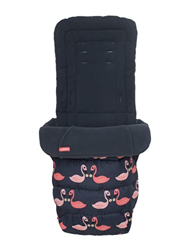 Cosatto Universal-Fußsack – Cosy Toes, Ganzjahres-Luxus, gesteppter Kinderwagen, Kinderwageneinlage, waschbar, mit Känguru-Puch für Hände, hübscher Flamingo