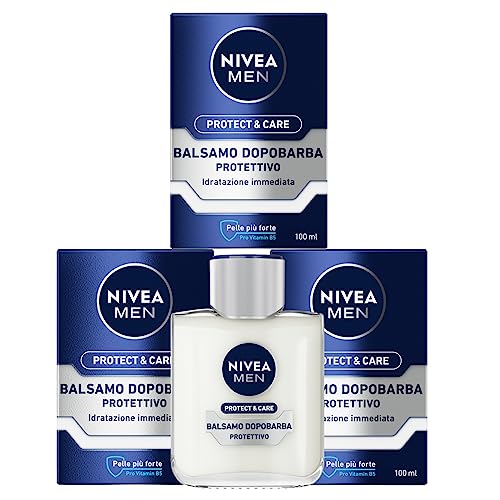 Nivea Men Protect & Care Balsam After Shave Herren mit Aloe Vera Vitamin E und Pro-Vitamin B5 Feuchtigkeitsspendender Bartbalsam, 3 Flaschen à 100 ml