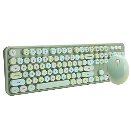 Wireless Tastatur und Maus Combo Set, 104 Runde Tasten Bunte Süße Retro Computertastatur, Schreibmaschinentastatur für Windows XP/win7/win8/win10(Grün gemischt)