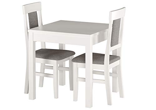 Erst-Holz® Gepolsterte kleine Essgruppe Tisch 2 Stühle Kiefer Massivholz weiß-grau 90.70-50 A W Set 25