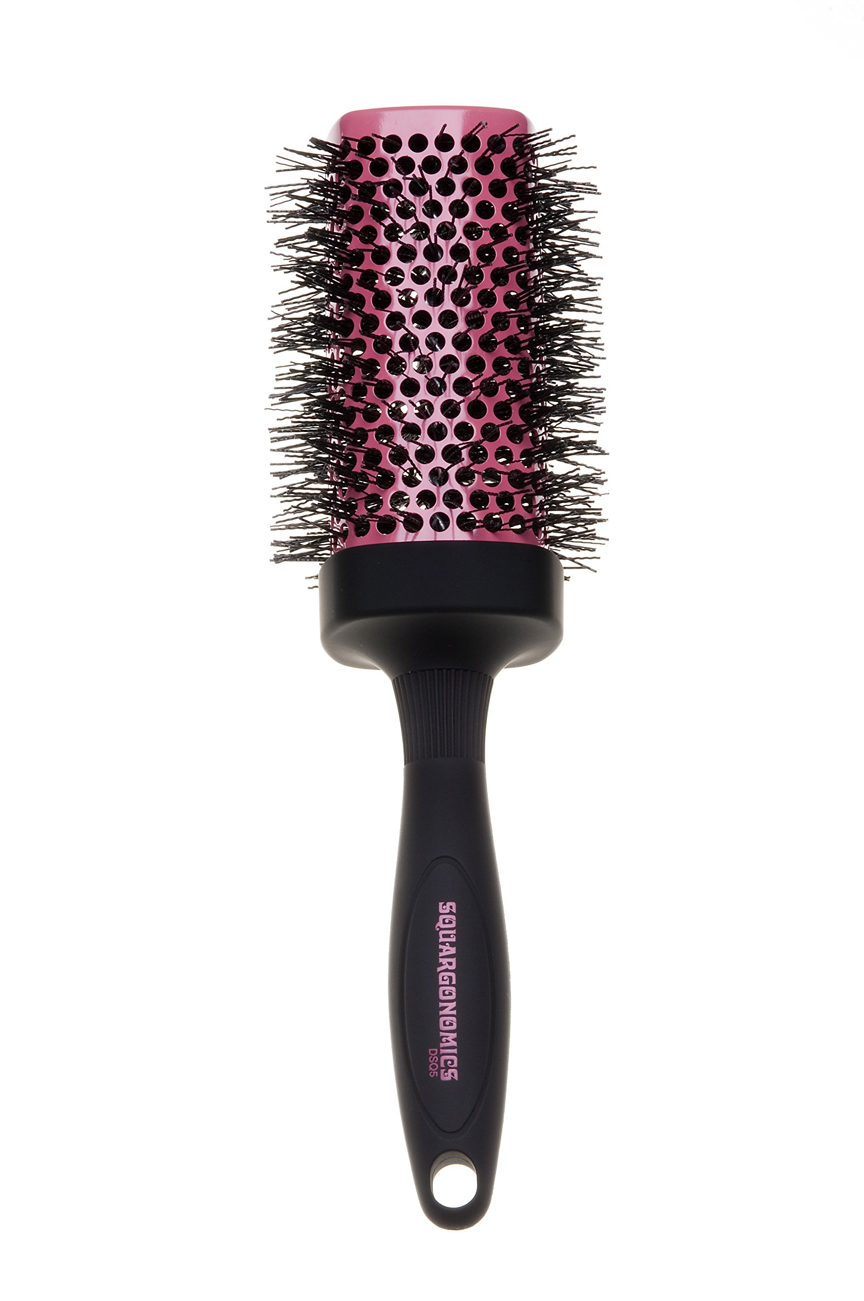 Denman Rund-Haar-Bürste Squargonomics, für schnelles/schonendes Föhnen und Glätten langer Haare, gewellte Nylonborsten, Durchmesser 53 mm, silber