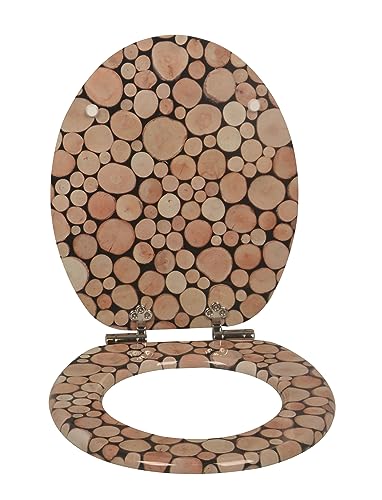 VEREG MDF WC Sitz Tree Stumps mit Edelstahlscharnieren, Toilettendeckel mit Holzkern (MDF), angenehmer Sitzkomfort, max. belastbarkeit bis 175 kg