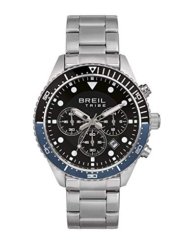 Breil Men's SAIL Watch Collection Mono-Colour Black dial Chrono Quartz Movement and Steel Silver Bracelet EW0485