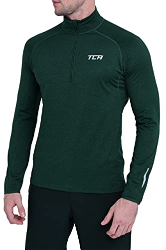 TCA Winter Run Herren Thermo Langarm Trainingsshirt mit Viertel-Reißverschluss - Warmes Laufshirt für Männer - Woodland (Grün), XL