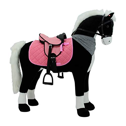 Sweety Toys 11070 Plüsch Pferd XXL Giant Riesen Stehpferd Reitpferd Black Giant Größe ca.125 cm Kopfhöhe bis 100 kg belastbar, Farbe schwarz mit weisser Mähne und weissem Schweif mit Sattel