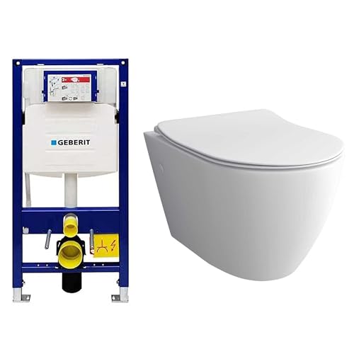 Alpenberger Wand WC Spülrandlos mit Geberit Spülkasten UP320 Duofix | Hänge WC Set & Nano | Sitz aus Duroplast | Toiletten Set & Befestigungsset | Hängetoilette Keramik Weiß