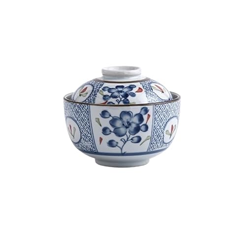 4,5-Zoll-Schüssel mit Deckel, klassische blau-weiße Keramik-Eintopf-Suppenschüssel, Eier-Eintopf-Tee, gedämpfte japanische Reis-Ramen-Schalen (Color : Color 4)