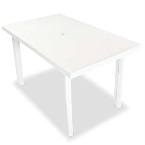 yorten Gartentisch Esstisch Tisch mit Schirmloch Terrassentisch Kunststoff Weiß 126 x 76 x 72 cm(L x B x H)