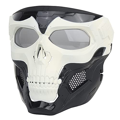 Halloween-Maske Full Face-Skull-Skeleton-Masken mit Goggle for Cosplay-Film-Requisiten Maskerade-Party (Color : BK+White)