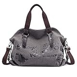 Joytea Vintage Canvas Handtasche Damen Umhängentasche Einkauftasche Mädchen Hobo Bag Tote Bag Shopping Bag Grau