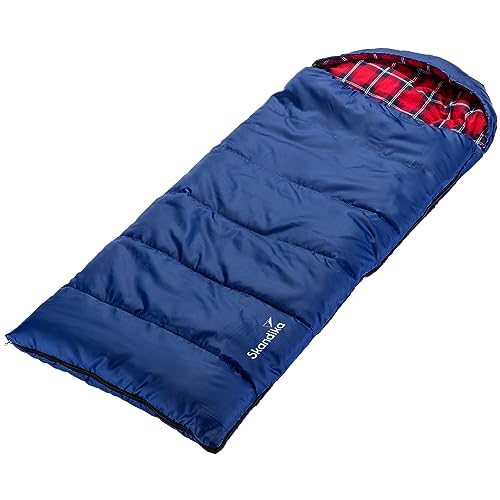 skandika Dundee Junior Kinderschlafsack | Outdoor Camping Schlafsack für Kinder, Flanell-Innenfutter aus Baumwolle, kuschelig weich, wasserabweisend, Komfortbereich von 13 bis 3°C, 160 x 62 cm (blau)