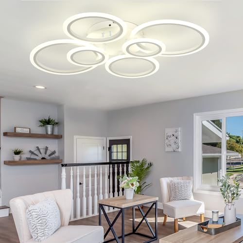 YUNZI Moderne LED-Deckenleuchte, 6 Ring Weiß Deckenleuchte Mit Fernbedienung, Beleuchtung Leuchten Deckenleuchten Für Küche, Wohnzimmer, Schlafzimmer 3000K-6500K Intelligent Dimming-White