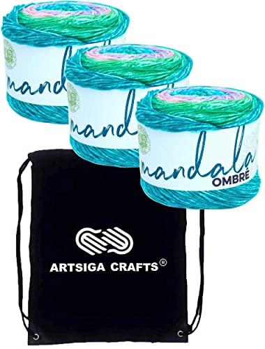 Lion Brand Strickgarn Mandala Ombre Balance 3-Skein Factory Pack (Same Dye Lot) 551-209 Bundle mit 1 Artsiga Crafts Project Bag