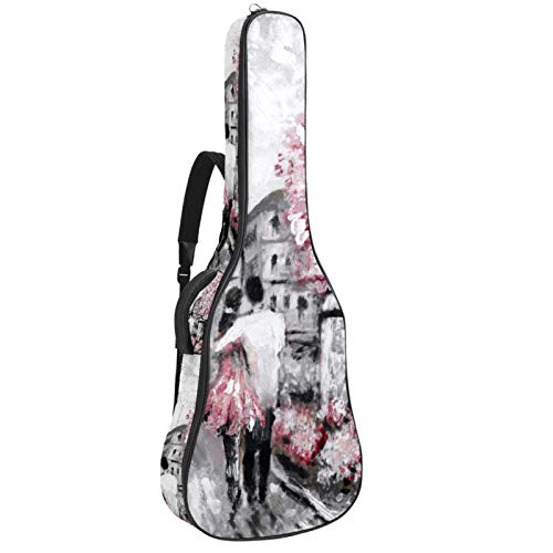 Gitarren-Gigbag, wasserdicht, Reißverschluss, weich, für Bassgitarre, Akustik- und klassische Folk-Gitarre, Ölgemälde, Paris Eiffelturm Lover