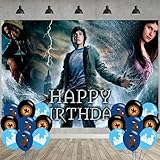 Percy Jackson Hintergrund Geburtstagsdekorationen, Fantasy-Abenteuer, Happy Birthday, Banner Hintergrund und Ballons für Percy Jackson Geburtstagsparty-Zubehör (1,5 x 0,9 m)