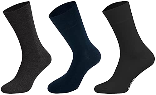 Tobeni 6 Paar Herren Baumwollsocken Komfortbund Socken ohne Gummi Businesssocken Grösse 47-50 Farbe 2x Anthrazit 2x Marine 2x Schwarz