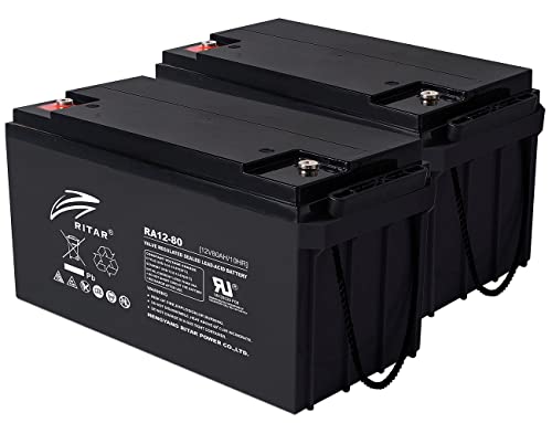 revolt 12V-Akku Mini: 2er-Set wartungsfreie Blei-Batterien, 12V, 80Ah, M6-Anschluss, für PV (12V-Akkus Mini, Bleibatterie für Solarpanel)