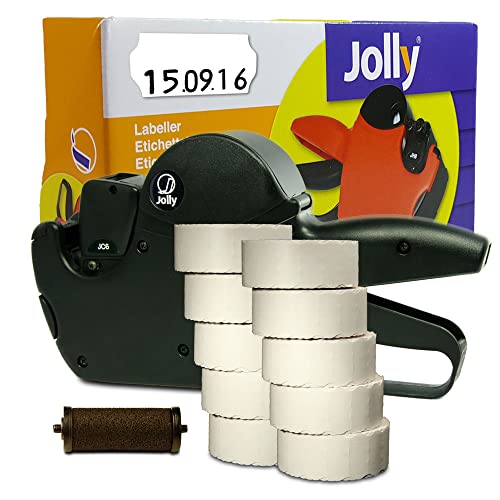 Set: Preisauszeichnungsgerät Jolly C6 für 26x12 inkl. 15.000 HUTNER Preisetiketten weiss Tiefkühl + 1 Farbrolle | etikettieren | HUTNER