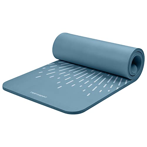 Retrospec Solana Yogamatte, 2,5 cm dick, mit Nylongurt für Damen und Herren, rutschfeste Trainingsmatte für Zuhause, Yoga, Pilates, Stretching, Boden- und Fitness-Workouts, blauer Nebel