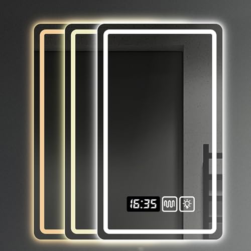Unregelmäßiger LED-Badezimmerspiegel, Intelligenter Beleuchteter Spiegel, Wandmontierter Spiegel, Intelligente Anzeigezeit, Dreifarbig Einstellbare Temperatur, 3000k-4000k-6000k ( Color : Translucent