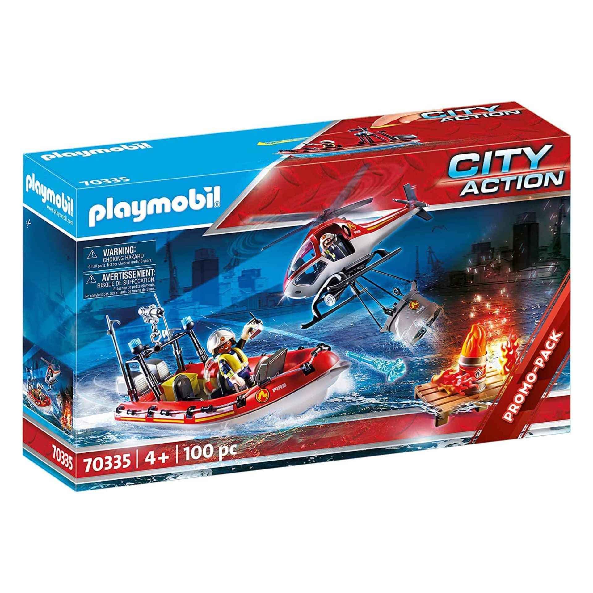 PLAYMOBIL City Action 70335 - Feuerwehreinsatz mit Heli und Boot, ab 4 Jahren