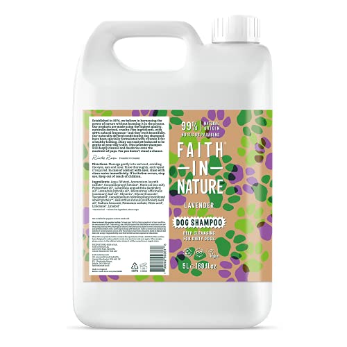 Faith In Nature Natürliches Lavendel Hundeshampoo, vegan & tierversuchsfrei, ohne SLS, Tiefenreinigung, für schmutzige Hunde, 5 l Nachfüllpackung