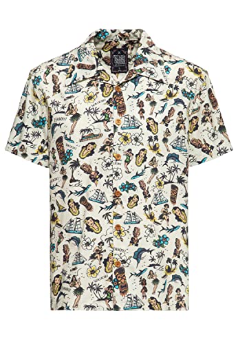 King Kerosin Herren Hemd | Alloverprint | Printhemd |Hawaiian Shirt | Kurzarm | Hawaiihemd | Kurzarm-Hemd | Tropical
