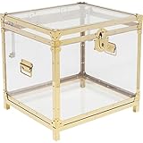 Kare Design Beistelltisch Trunk Storage Gala, quadratische Aufbewahrungsbox aus Glas und goldenem Edelstahl Rahmen, Nachttisch mit Aufbewahrungsmöglichkeit (H/B/T) 52x55x48