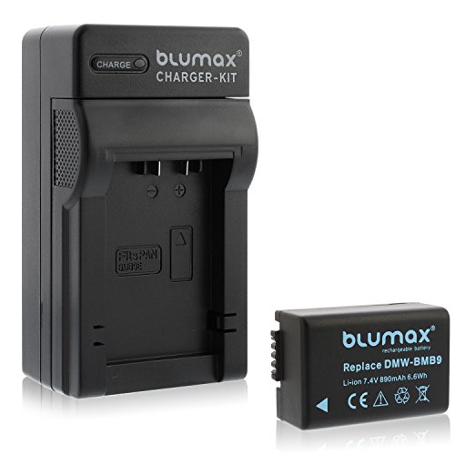 Blumax Akku ersetzt Panasonic DMW-BMB9 / DMW-BMB9E 890mAh + Ladegerät | kompatibel mit Panasonic Lumix DMC-FZ40-FZ45-FZ47-FZ48-FZ60-FZ62-FZ70-FZ72-FZ100-FZ150 Leica V-LUX 2/3