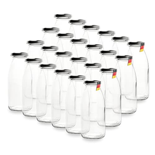 Flaschenbauer - 24 Leere Glasflaschen 250 ml mit Schraubverschluss TO43 0,25l in Silber - Zum selbst befüllen von Milchflaschen, Saftflaschen, Smoothie Flaschen