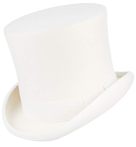 GEMVIE Zylinder Hut Herren Zylinderhut Weiß Damen Fedora Hut für Fasching Hochzeit Mottoparty Partyhut Weiß mit Geschenkbox L/Umfang von Hut 59cm