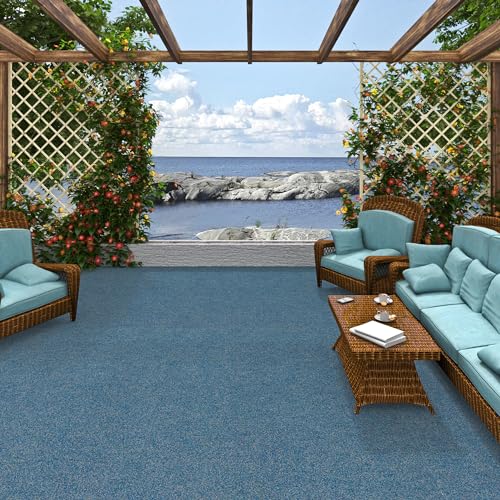 exteriortrend Komfort Kunstrasen Rasenteppich mit Noppen Kingston Blau Mix in 19 Größen