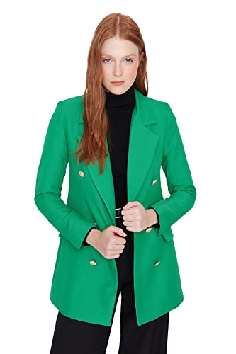 Trendyol Women's Damen Regular Zweireihig Plain Webstoff Jacken & Westen Coat, Grün, 36