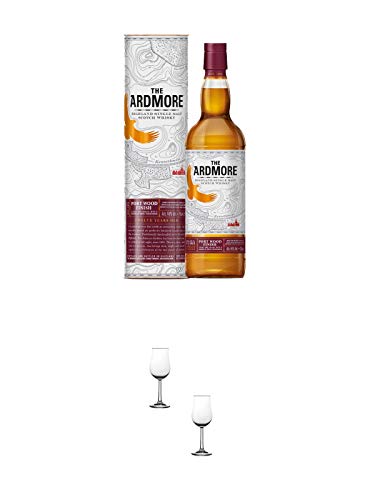 Ardmore 12 Years Old Port Wood Finish Whisky 0,7 Liter + Nosing Gläser Kelchglas Bugatti mit Eichstrich 2cl und 4cl - 2 Stück