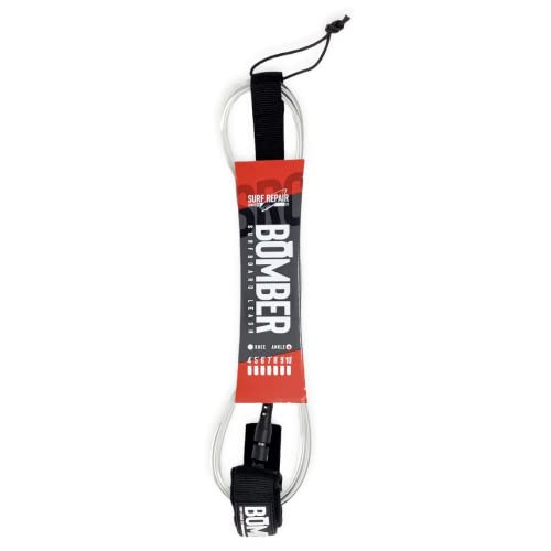 Surf Repair Co. Bomber Premium Surfboard Leash | High Strength PU Cord, Tangle-Free Leash with Double Swivel System, Straight Legrope for All Types of Surfboards & Paddleboards (White-Clear, 8')
