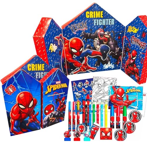 Marvel Amazing Spiderman Kinder-Adventskalender 2023, Weihnachtskalender für Kinder, gefüllt mit Malblättern, Schreibwaren 2023 mehrfarbig