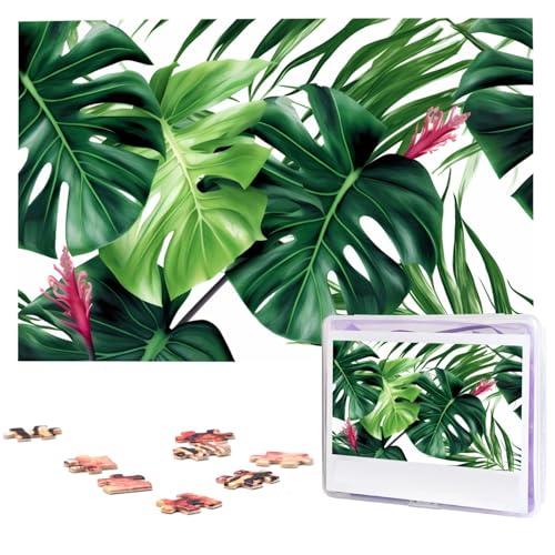 Tropische Blätter Puzzles 1000 Teile Personalisierte Puzzles Fotos Puzzle für Familie Bild Puzzle für Erwachsene Hochzeit Geburtstag (74,9 x 50 cm)