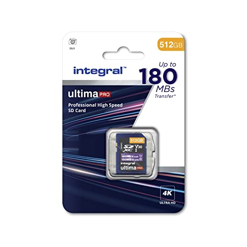 Integral 512 GB SD Karte 8K und 4K Video lesen 180 MB/s und schreiben 150 MB/s SDXC V30 U3