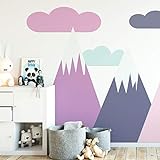 Wandaufkleber, selbstklebend, für Kinder, Riesen-Dekoration, skandinavische Berge für Kinderzimmer, 65 x 140 cm