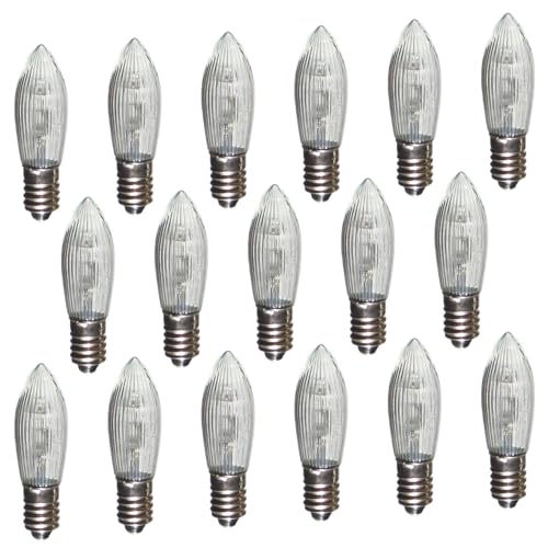 Erzgebirgslicht - AUSWAHL - 17 Stück LED Topkerze 8-55 V 0,1-0,2 W für 4-28 Brennstellen E10 Riffelkerze Ersatzbirne Glühbirne Glühlämpchen für Lichterketten Pyramide Schwibbogen