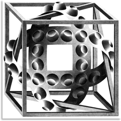 KEYGEM M.C. Escher Poster《Würfel mit magischen Bändern 》Wandkunst Abstrakt M.C. Escher Drucke M.C. Escher Leinwandgemälde Home Decor Bild 60x60cm Kein Rahmen