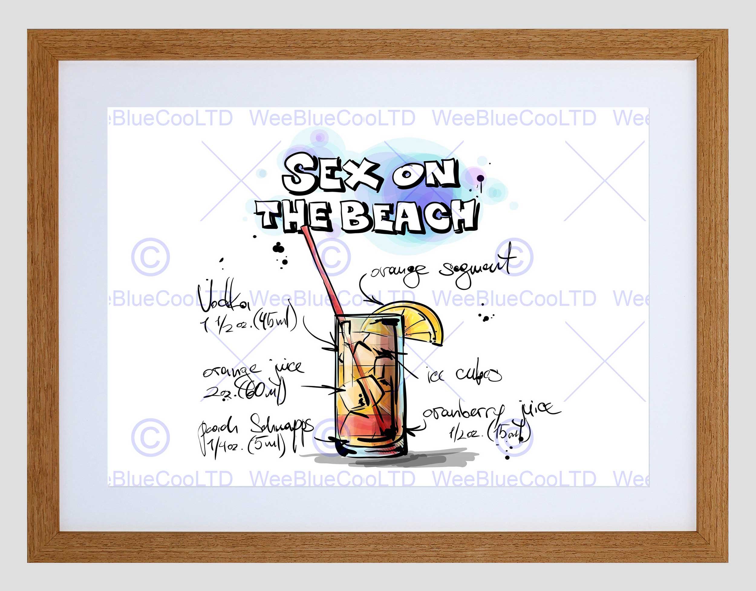 PAINTING ALCOHOL COCKTAIL RECIPE SEX ON THE BEACH FRAMED ART PRINT B12X13489