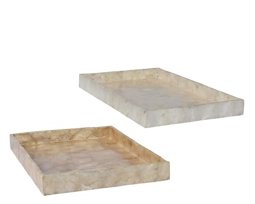 Handgefertigtes Dekotablett aus Capiz Rechteckig 30x20cm Beige Perlmutt - Deko Tablett Selten & Exklusiv Zum Präsentieren & Dekorieren - Dekoschale Dekoteller - Serving Tray - Home Decor