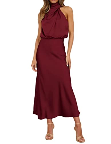 HENGNICE 2023 Frühjahr und Sommer neue High-End-Satin ärmelloses Kleid Europäische und amerikanische Mode elegantes Promi-Licht-Abendkleid (Color : Rot, Size : M)
