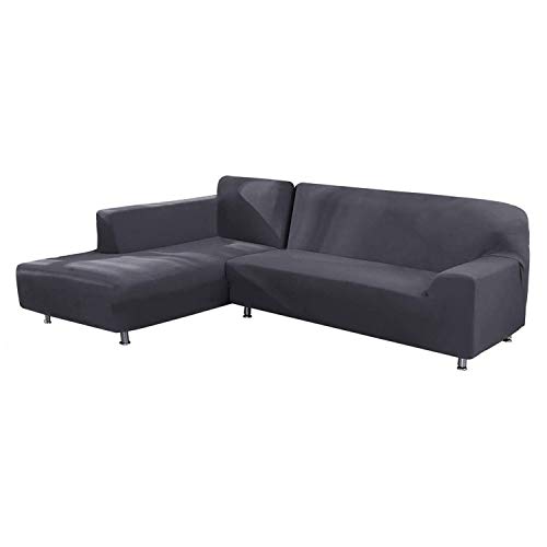 Sofa Überwürfe Sofabezug Elastische Stretch Für L-Form Sofa Abdeckung, 2 Stücke Stretch-Stoff-Sofabezüge, rutschfeste, Schmutzabweisende.(Left Chaise) (Grau,2 Sitzer + 3 Sitzer)