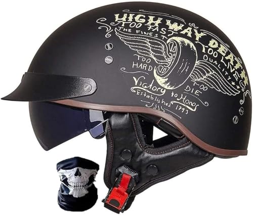 Halbhelme Motorrad Brain-Cap · Halbschale Jet-Helm Roller-Helm Halbschalenhelm mit ECE-Zertifizierung Scooter-Helm Mofa-Helm Retro Half Helm mit Visier für Cruiser Chopper Biker 8,XXL=63-64cm