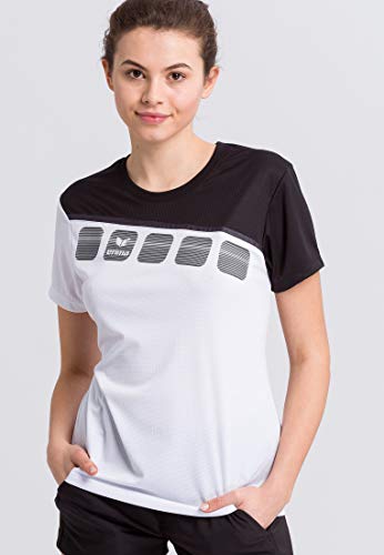Erima Damen 5-C T-Shirt, weiß/Schwarz/dunkelgrau, 38